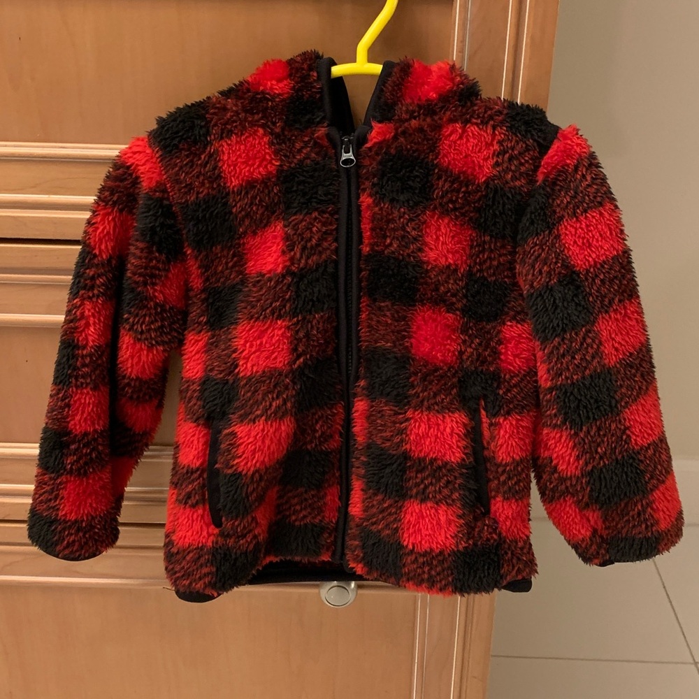 Wonder Nation Red and Black Checkered Fleece Jacket